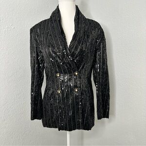 Rare vintage Lillie Rubin Black Sequin Double-Breasted Blazer size 8‎